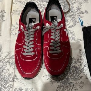 Golden Goose red suede sneakers. Running shoes